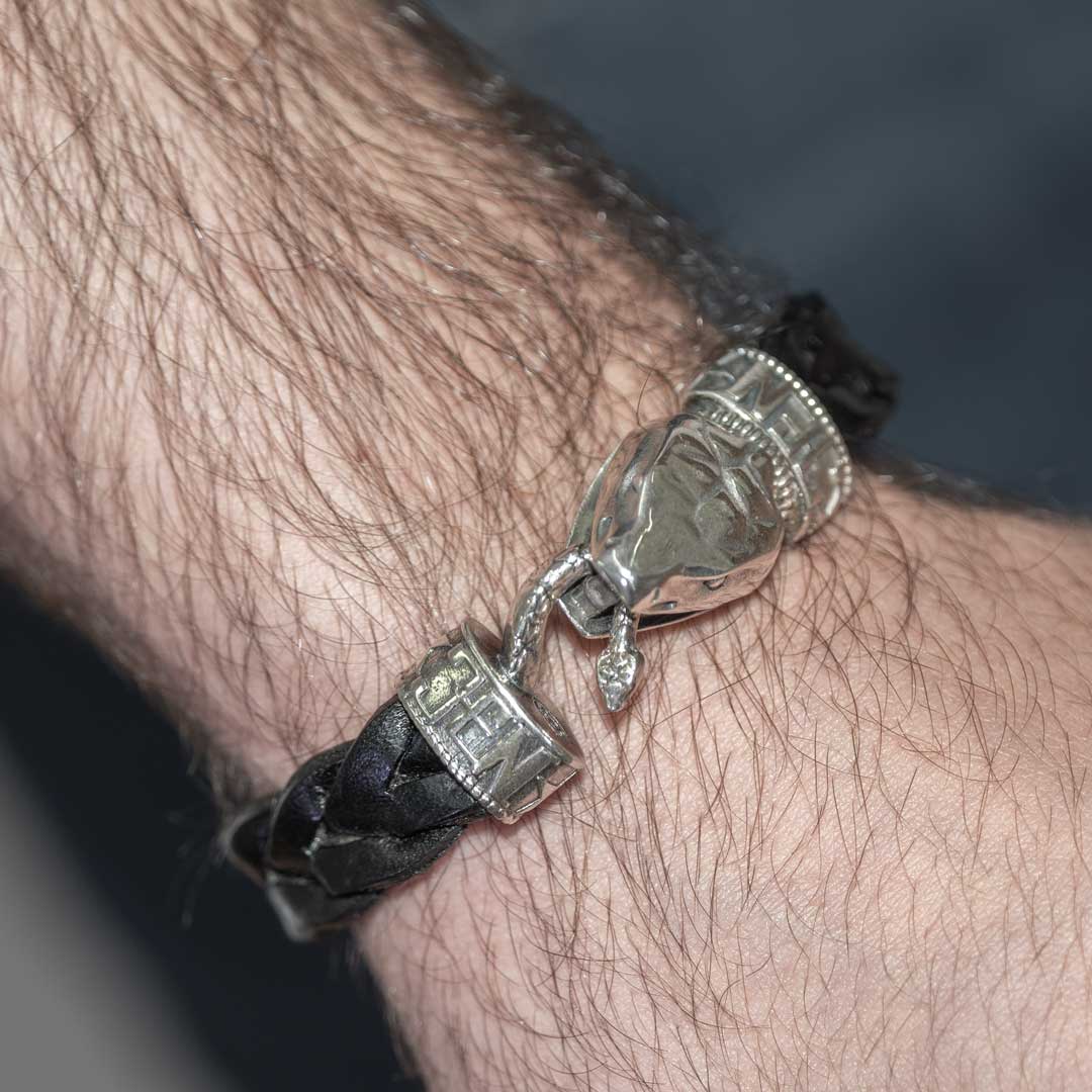 Pulsera cuero negro Serpiente Grande