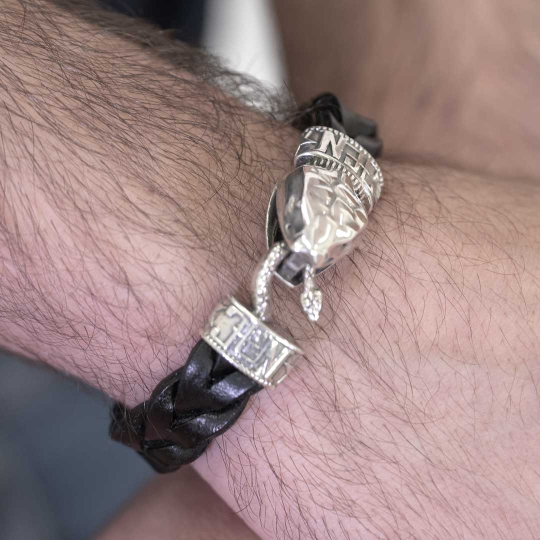 Pulsera cuero negro Serpiente Grande