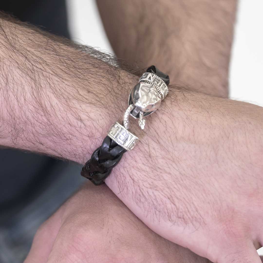 Pulsera cuero negro Serpiente Grande