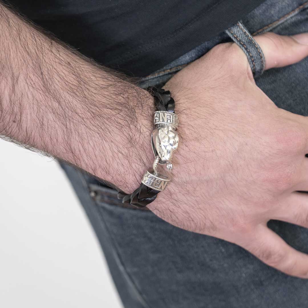 Pulsera cuero negro Serpiente Grande