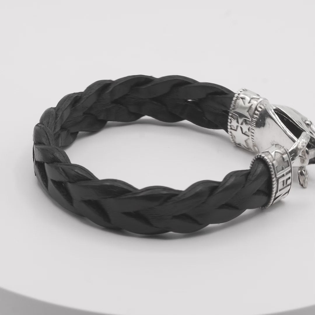 Pulsera cuero negro Serpiente Grande