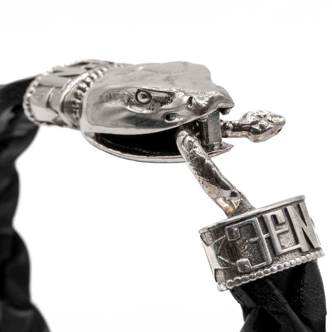 Pulsera cuero negro Serpiente Grande