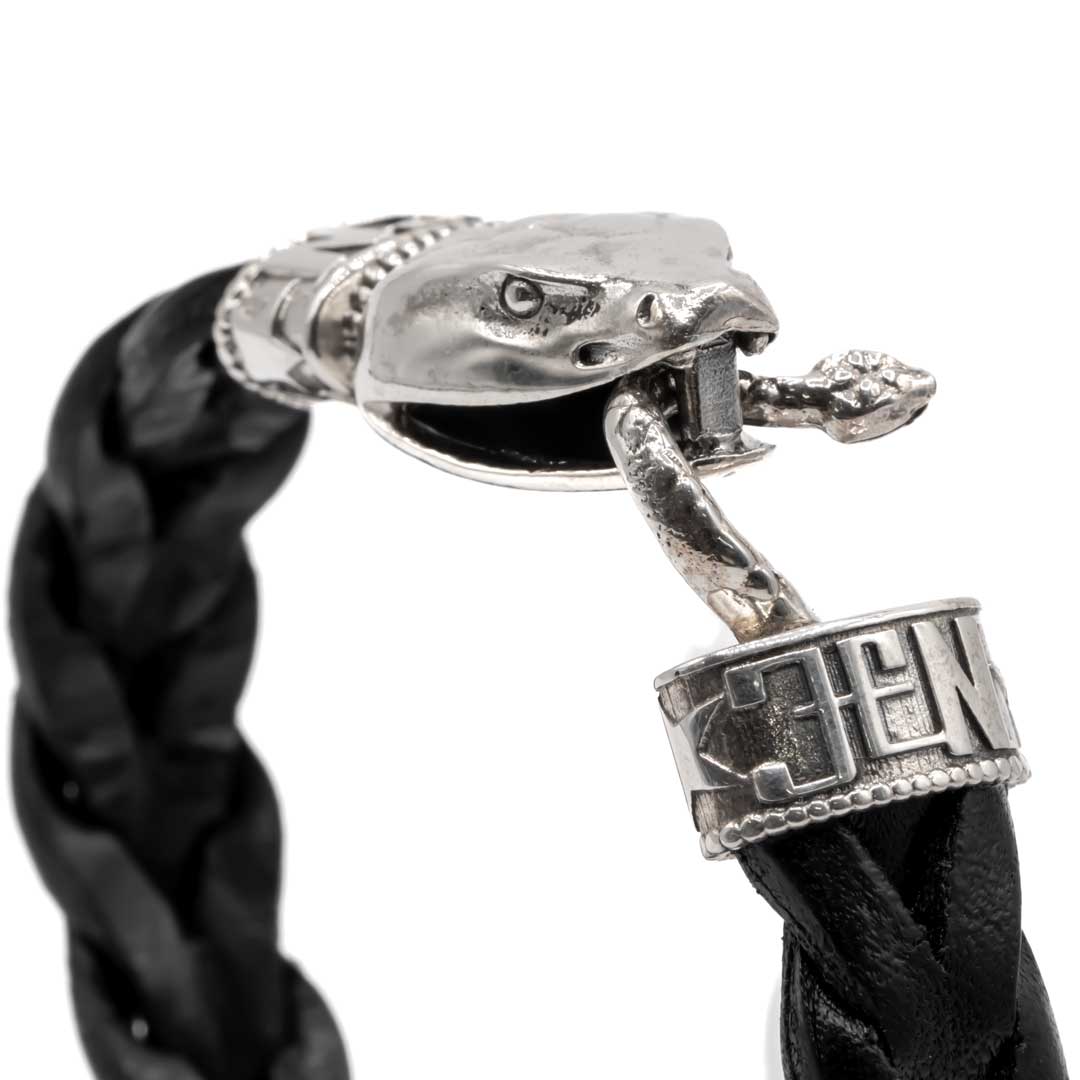 Pulsera cuero negro Serpiente Grande
