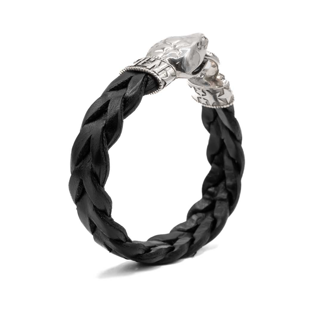 Pulsera cuero negro Serpiente Grande