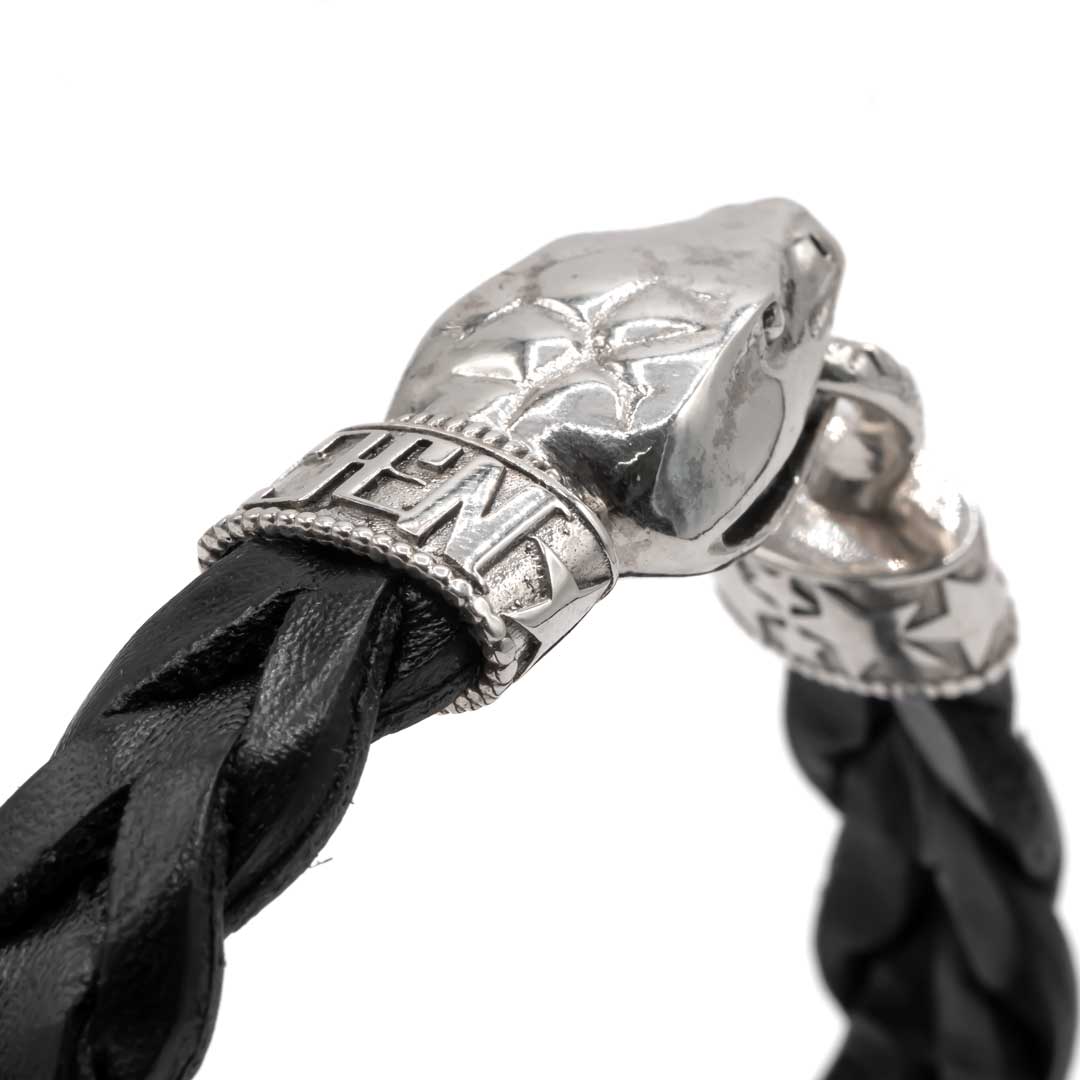 Pulsera cuero negro Serpiente Grande
