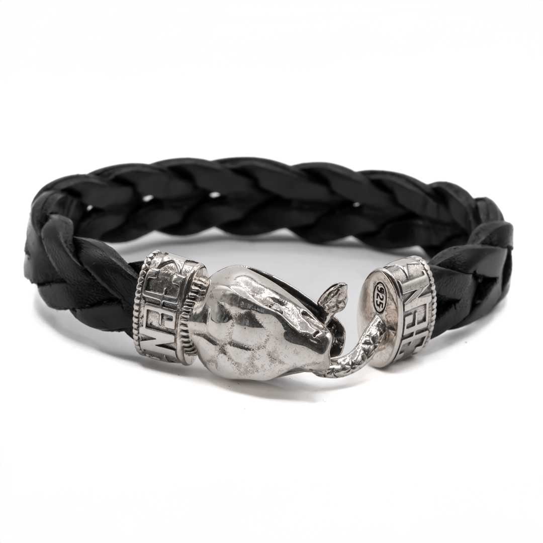 Pulsera cuero negro Serpiente Grande