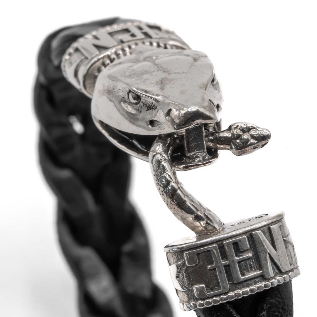 Pulsera cuero negro Serpiente Grande