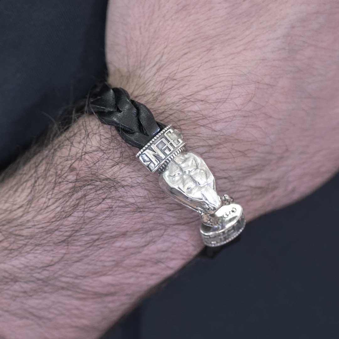 Pulsera cuero negro Serpiente Grande