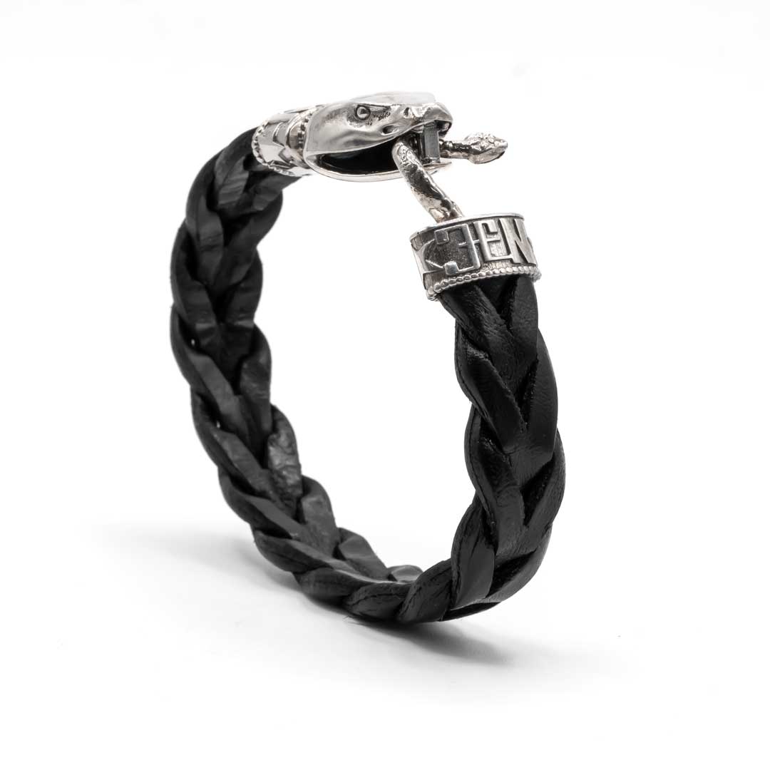Pulsera cuero negro Serpiente Grande